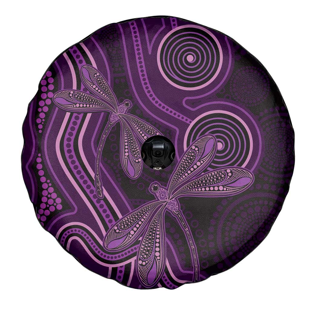 Purple Indigenous Dragonfly Australia Spare Tire Cover Aboriginal Art - Aussie Hoodie