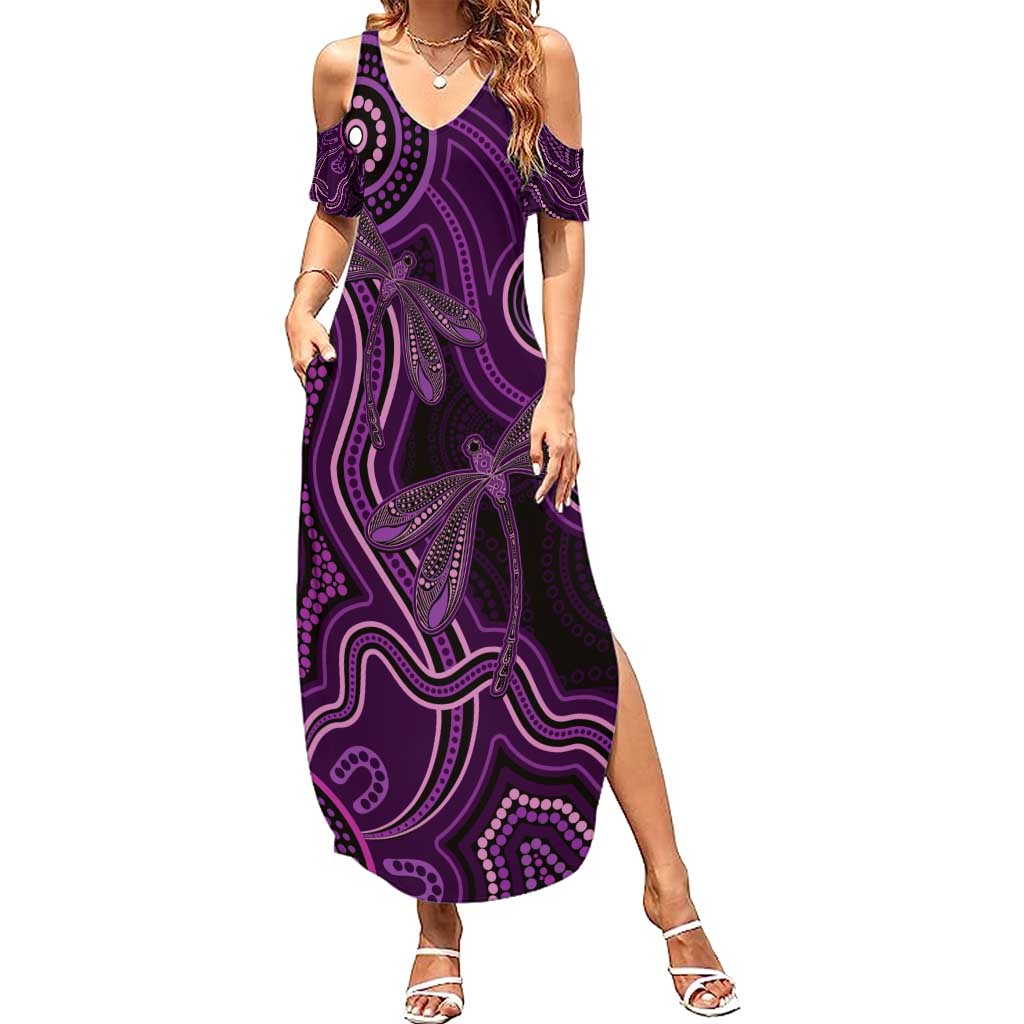 Purple Indigenous Dragonfly Australia Summer Maxi Dress Aboriginal Art - Aussie Hoodie
