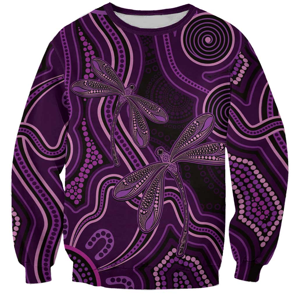 Purple Indigenous Dragonfly Australia Sweatshirt Aboriginal Art - Aussie Hoodie