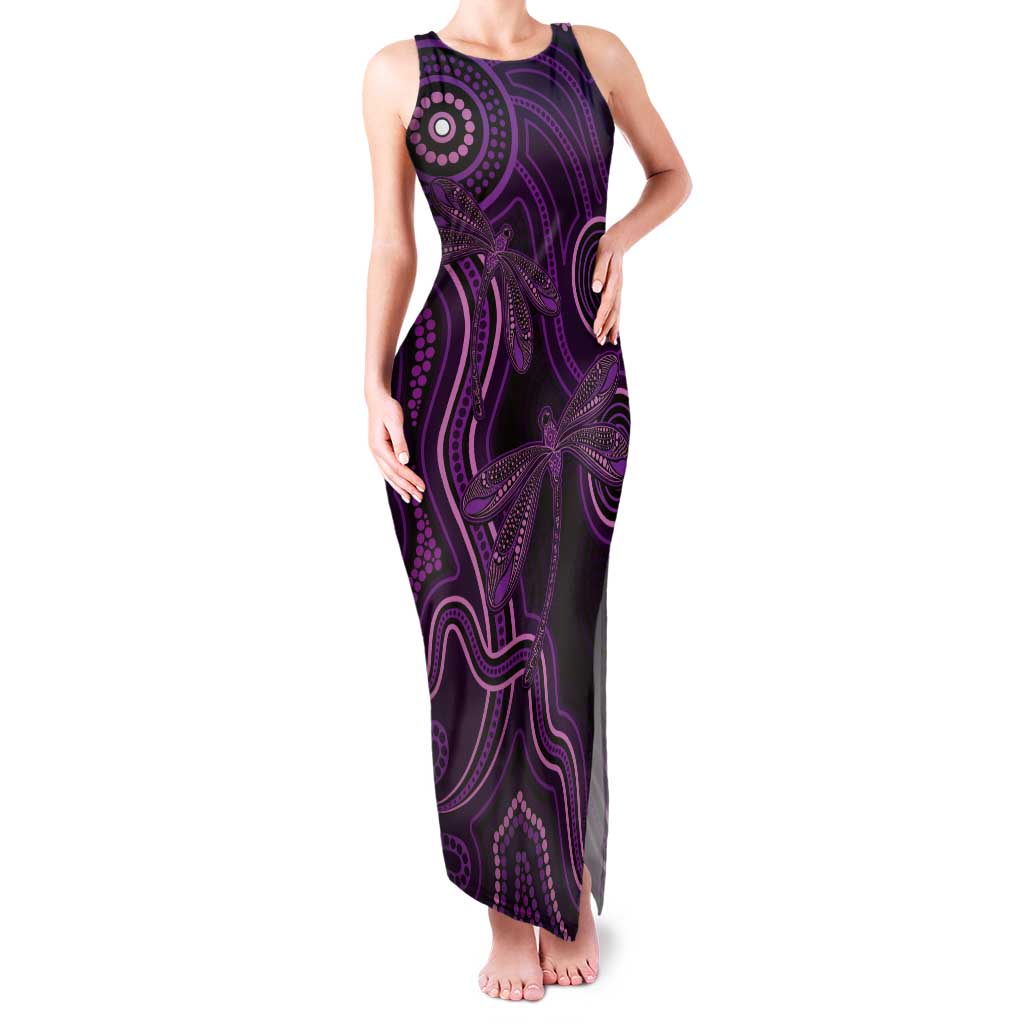 Purple Indigenous Dragonfly Australia Tank Maxi Dress Aboriginal Art - Aussie Hoodie