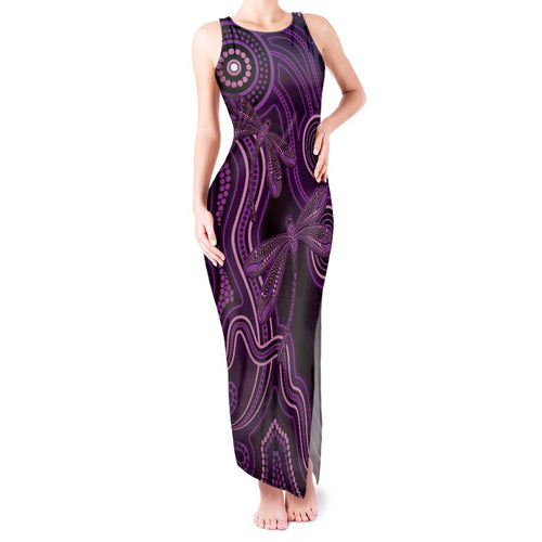 Purple Indigenous Dragonfly Australia Tank Maxi Dress Aboriginal Art - Aussie Hoodie