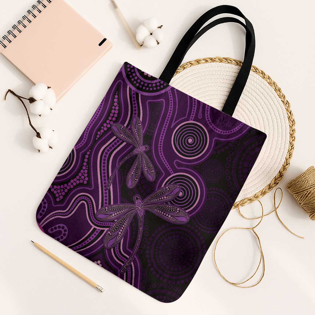 Purple Indigenous Dragonfly Australia Tote Bag Aboriginal Art - Aussie Hoodie