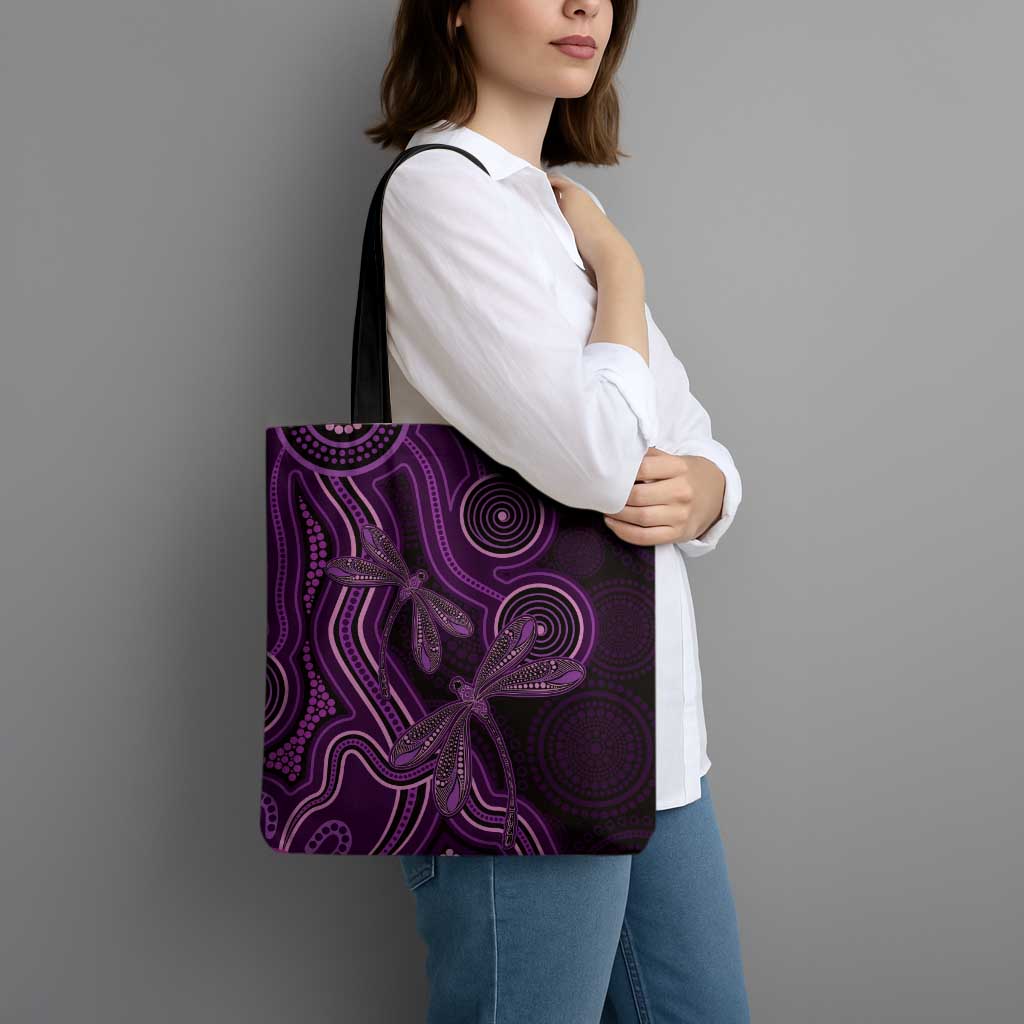 Purple Indigenous Dragonfly Australia Tote Bag Aboriginal Art - Aussie Hoodie