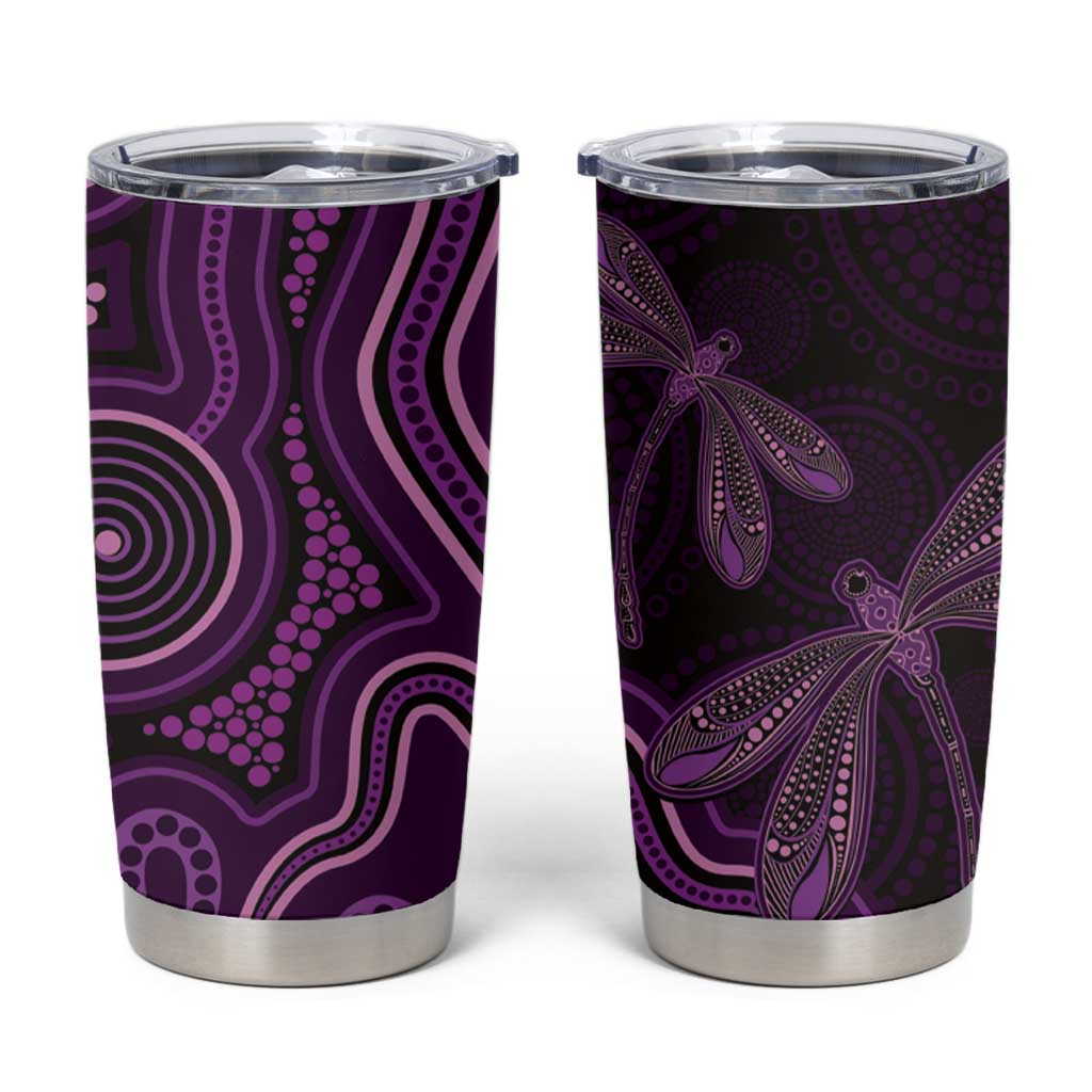 Purple Indigenous Dragonfly Australia Tumbler Cup Aboriginal Art - Aussie Hoodie