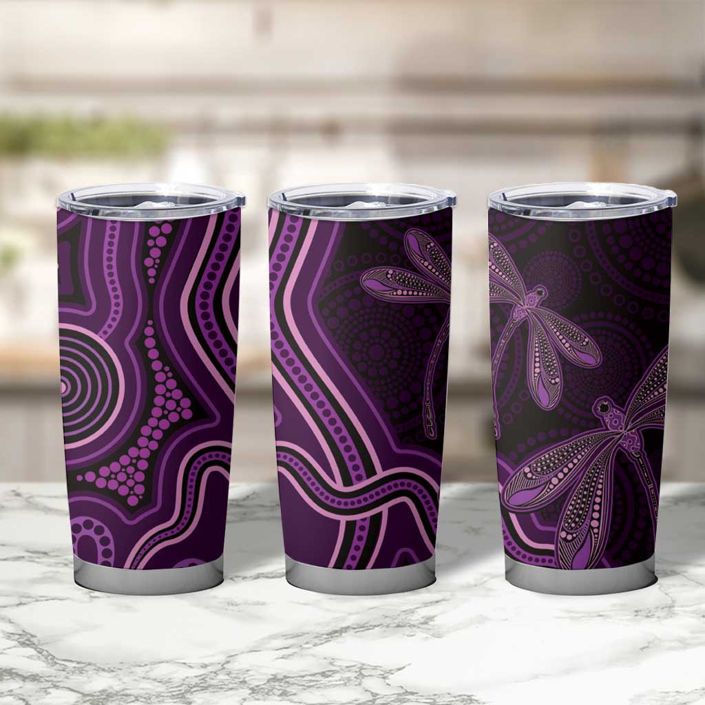 Purple Indigenous Dragonfly Australia Tumbler Cup Aboriginal Art - Aussie Hoodie