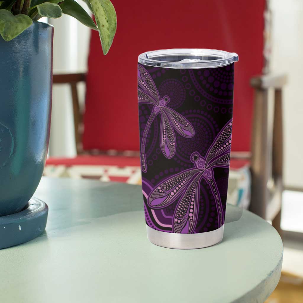 Purple Indigenous Dragonfly Australia Tumbler Cup Aboriginal Art - Aussie Hoodie