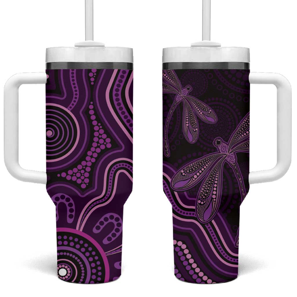 Purple Indigenous Dragonfly Australia Tumbler With Handle Aboriginal Art - Aussie Hoodie
