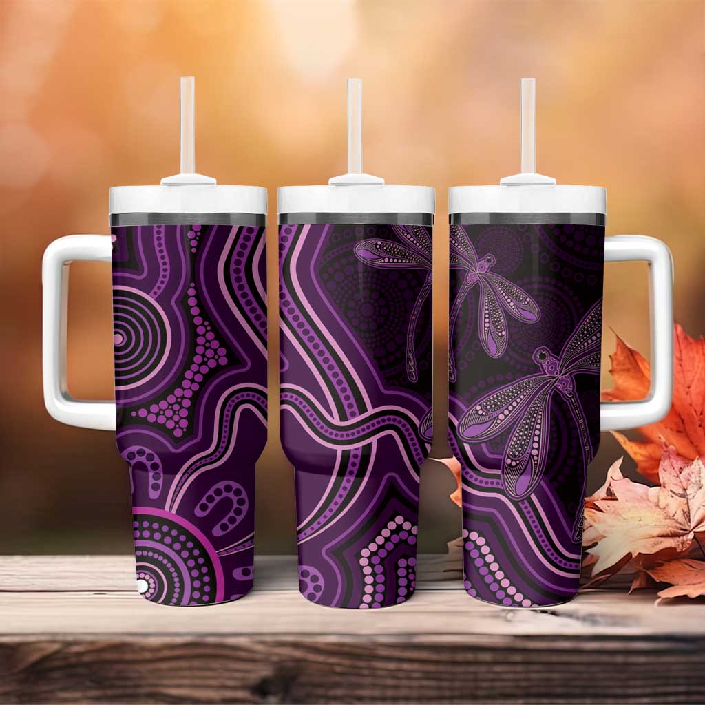 Purple Indigenous Dragonfly Australia Tumbler With Handle Aboriginal Art - Aussie Hoodie