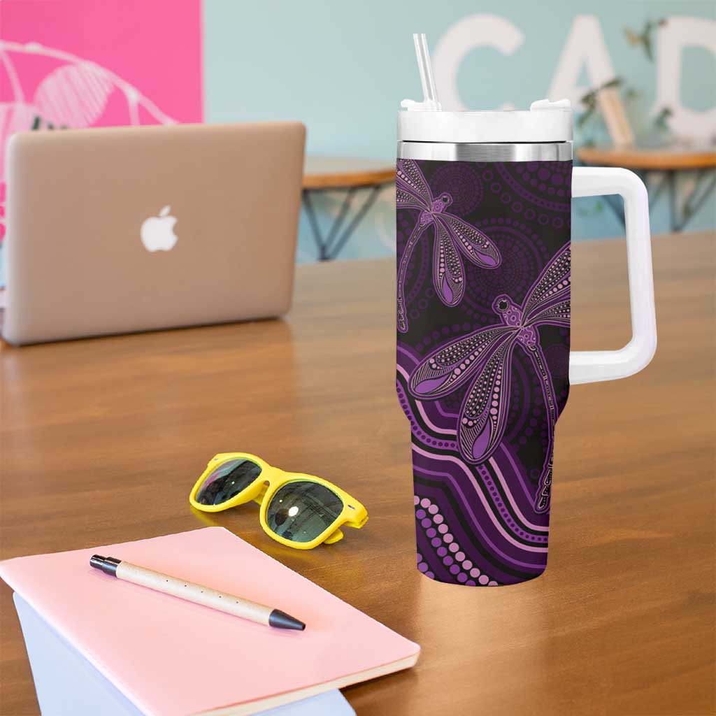 Purple Indigenous Dragonfly Australia Tumbler With Handle Aboriginal Art - Aussie Hoodie