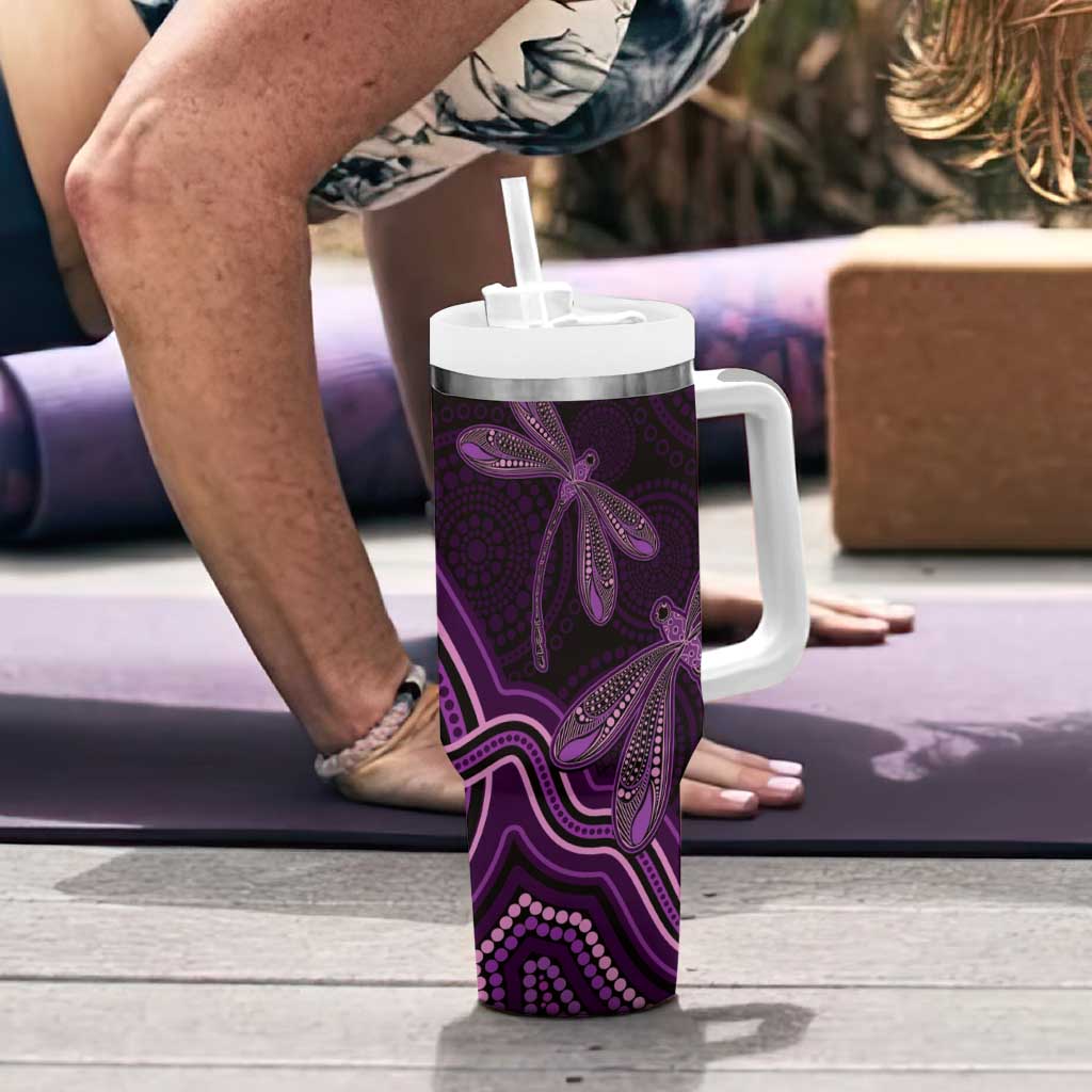 Purple Indigenous Dragonfly Australia Tumbler With Handle Aboriginal Art - Aussie Hoodie