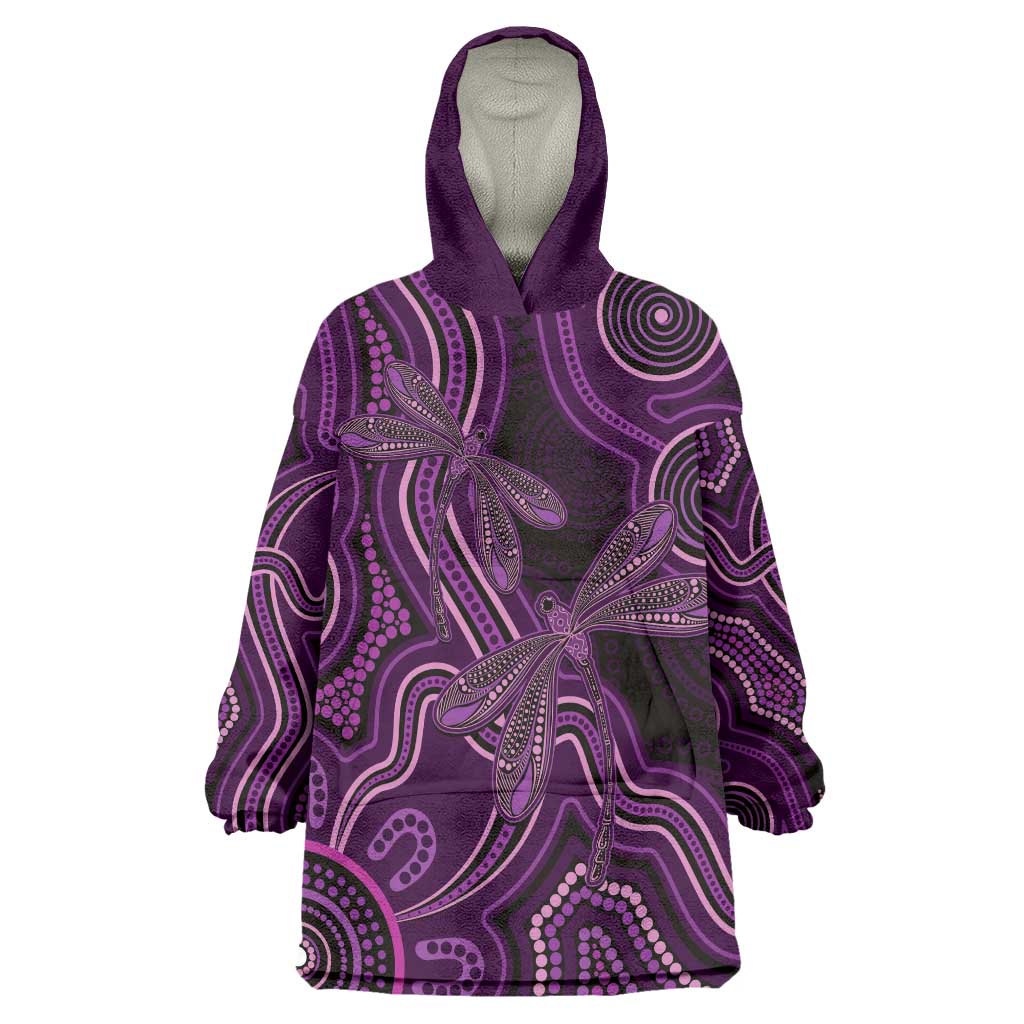 Purple Indigenous Dragonfly Australia Wearable Blanket Hoodie Aboriginal Art - Aussie Hoodie