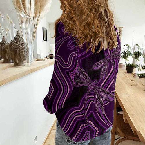 Purple Indigenous Dragonfly Australia Women Casual Shirt Aboriginal Art - Aussie Hoodie