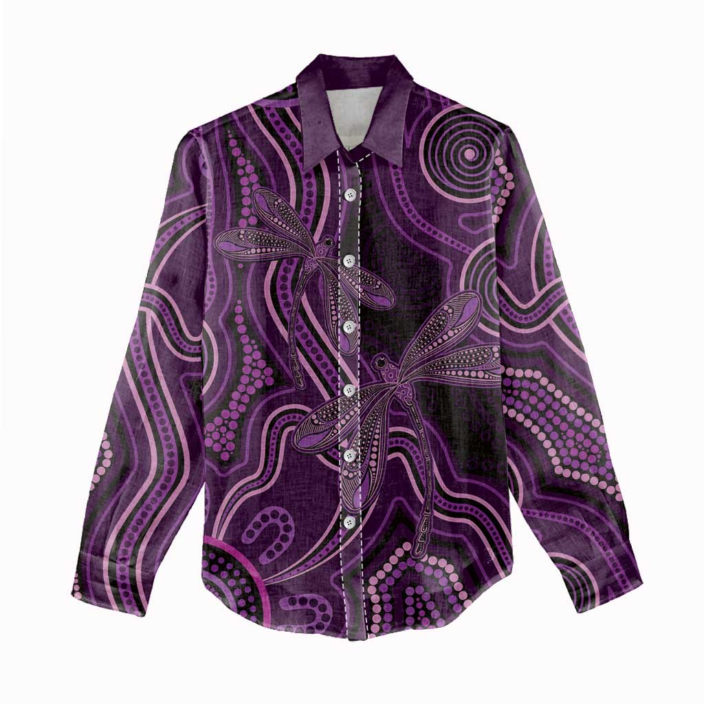 Purple Indigenous Dragonfly Australia Women Casual Shirt Aboriginal Art - Aussie Hoodie