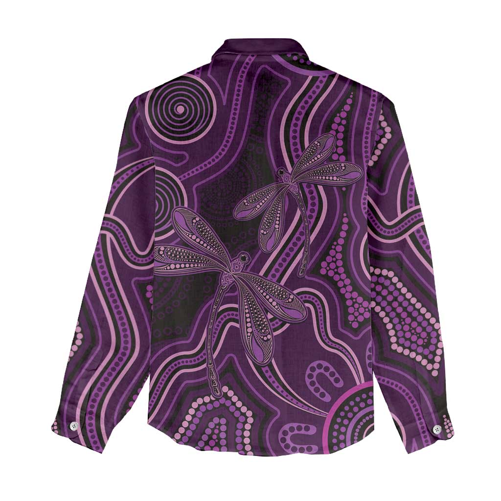 Purple Indigenous Dragonfly Australia Women Casual Shirt Aboriginal Art - Aussie Hoodie