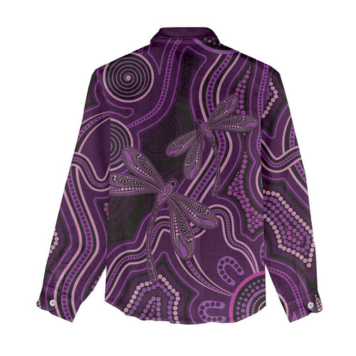 Purple Indigenous Dragonfly Australia Women Casual Shirt Aboriginal Art - Aussie Hoodie