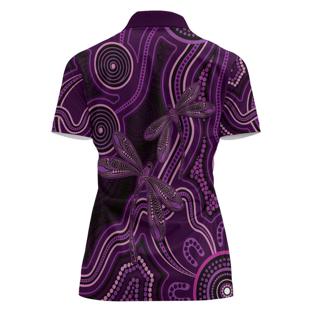 Purple Indigenous Dragonfly Australia Women Polo Shirt Aboriginal Art - Aussie Hoodie