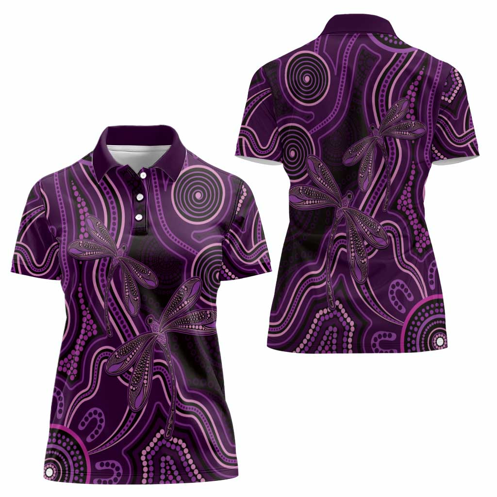 Purple Indigenous Dragonfly Australia Women Polo Shirt Aboriginal Art - Aussie Hoodie