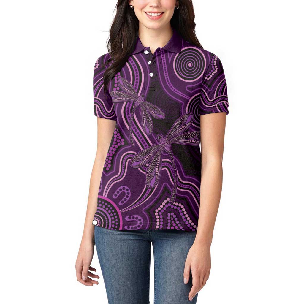 Purple Indigenous Dragonfly Australia Women Polo Shirt Aboriginal Art - Aussie Hoodie