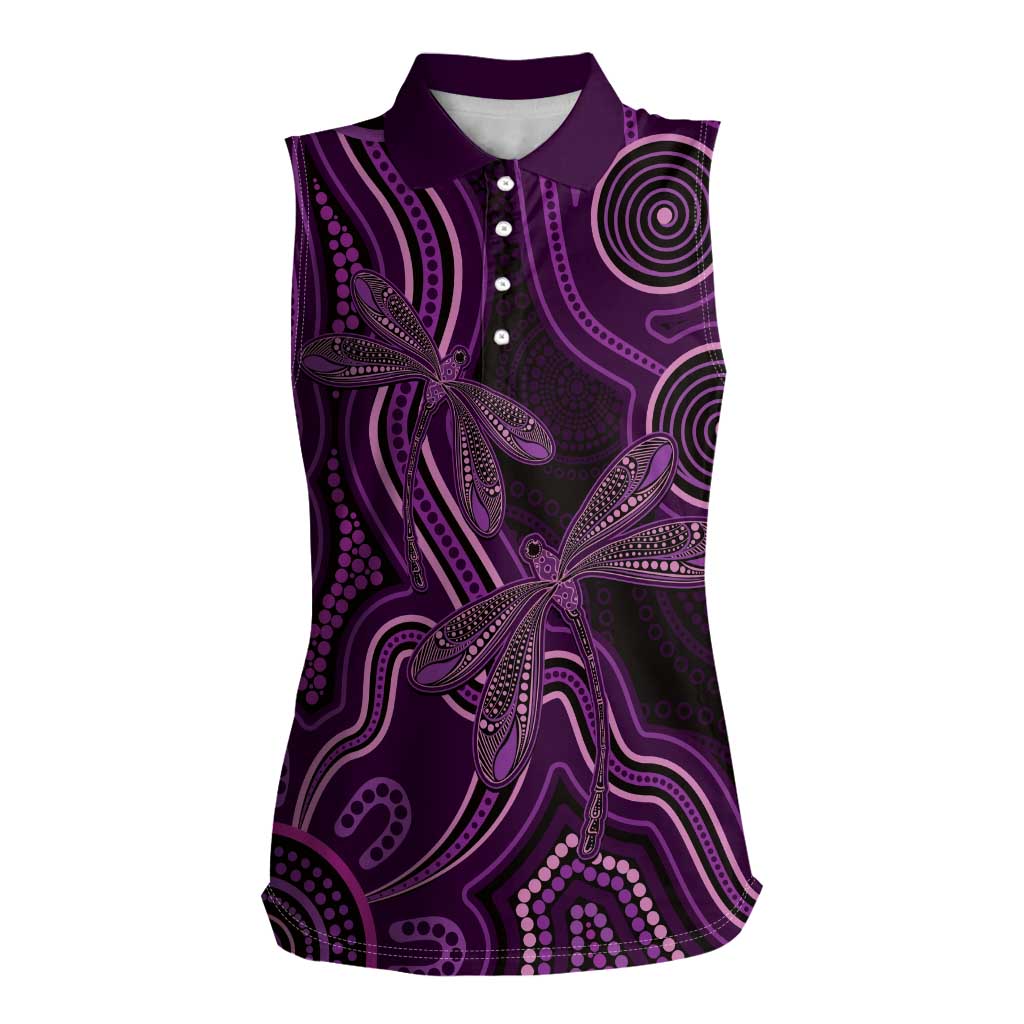 Purple Indigenous Dragonfly Australia Women Sleeveless Polo Shirt Aboriginal Art - Aussie Hoodie