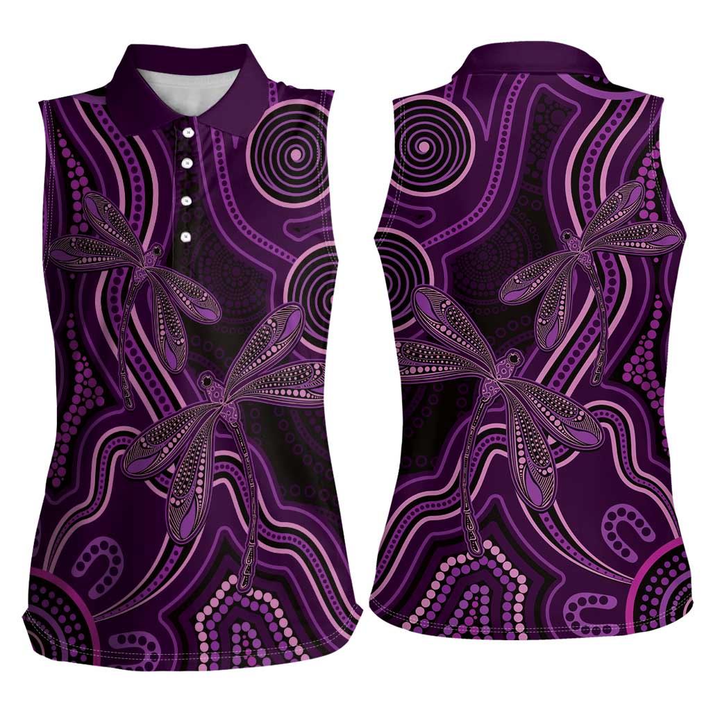 Purple Indigenous Dragonfly Australia Women Sleeveless Polo Shirt Aboriginal Art - Aussie Hoodie