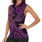 Purple Indigenous Dragonfly Australia Women Sleeveless Polo Shirt Aboriginal Art - Aussie Hoodie