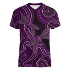 Purple Indigenous Dragonfly Australia Women V-Neck T-Shirt Aboriginal Art - Aussie Hoodie