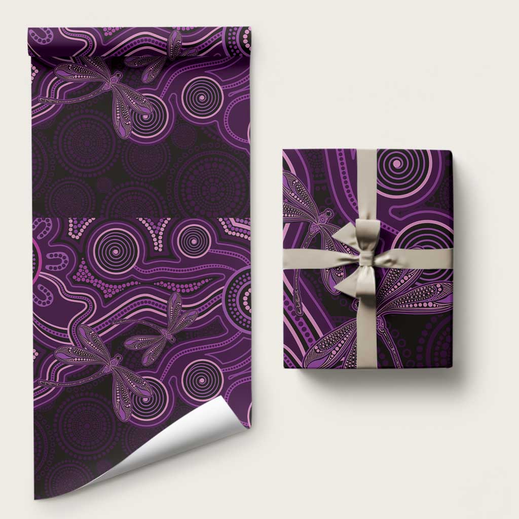 Purple Indigenous Dragonfly Australia Wrapping Paper Aboriginal Art - Aussie Hoodie