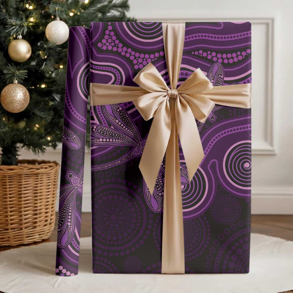 Purple Indigenous Dragonfly Australia Wrapping Paper Aboriginal Art - Aussie Hoodie