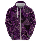 Purple Indigenous Dragonfly Australia Zip Hoodie Aboriginal Art - Aussie Hoodie