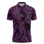 Purple Indigenous Dragonfly Australia Zipper Polo Shirt Aboriginal Art - Aussie Hoodie