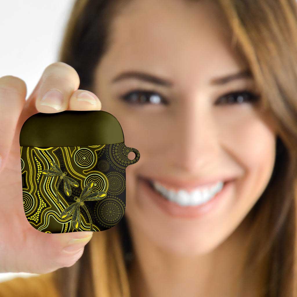 Yellow Indigenous Dragonfly Australia AirPods Case Aboriginal Art - Aussie Hoodie