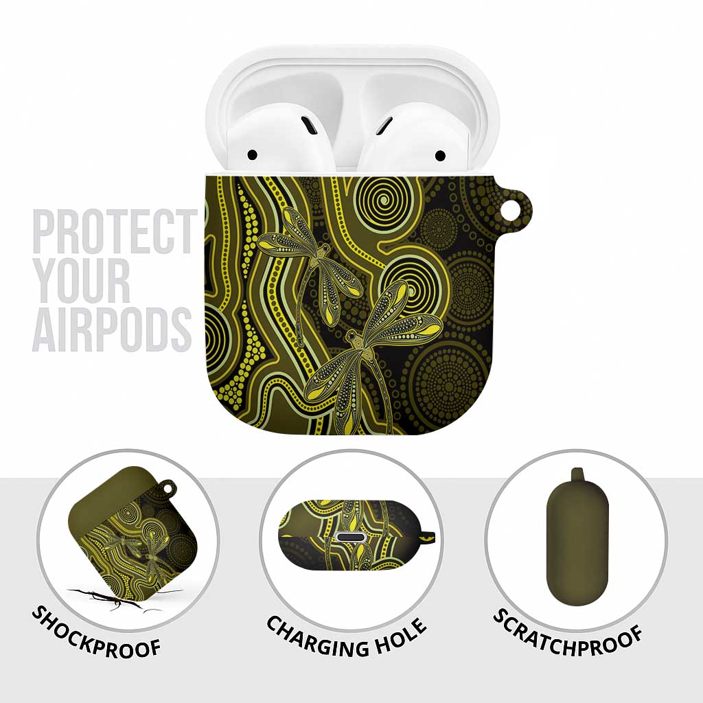 Yellow Indigenous Dragonfly Australia AirPods Case Aboriginal Art - Aussie Hoodie