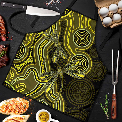 Yellow Indigenous Dragonfly Australia Apron Aboriginal Art - Aussie Hoodie