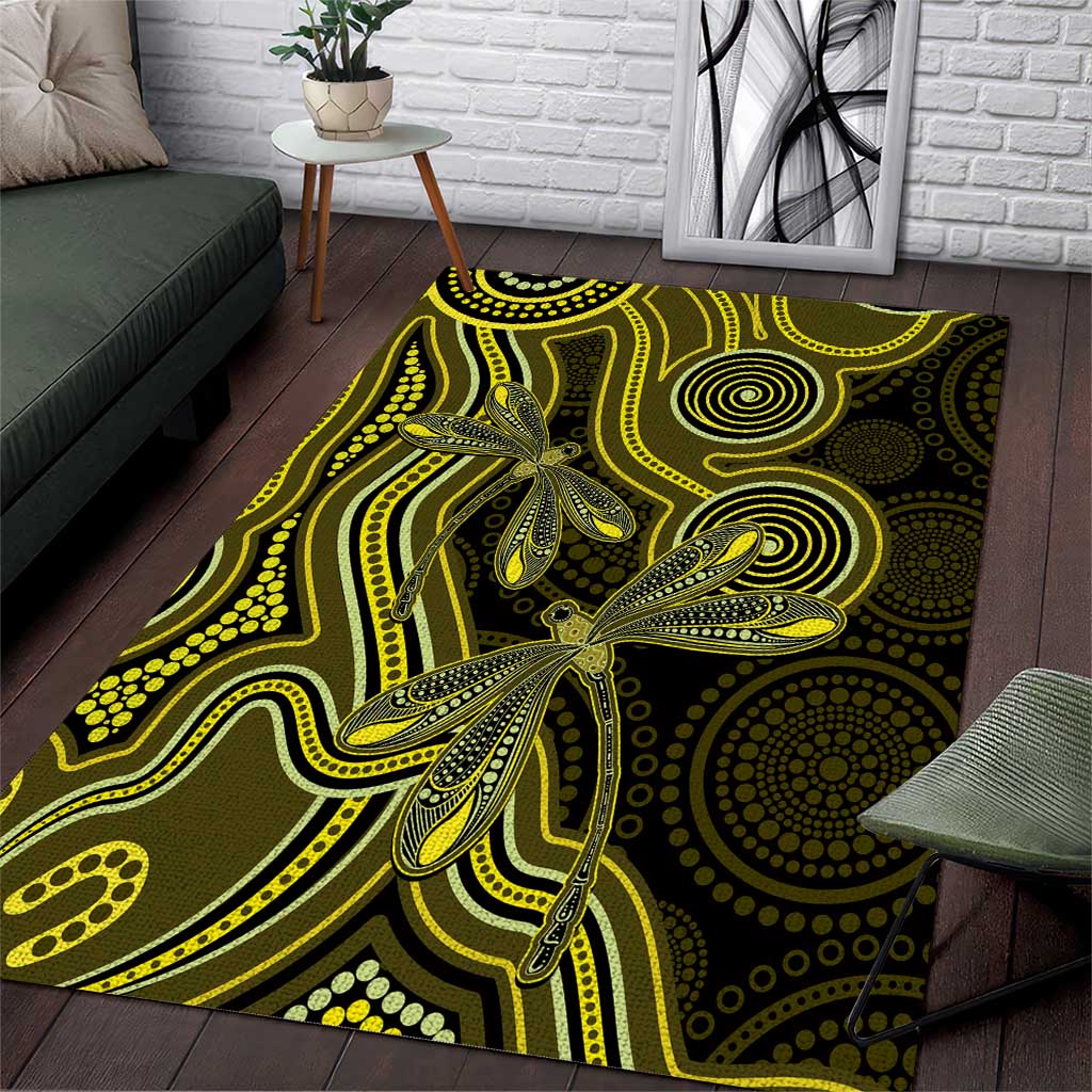 Yellow Indigenous Dragonfly Australia Area Rug Aboriginal Art - Aussie Hoodie