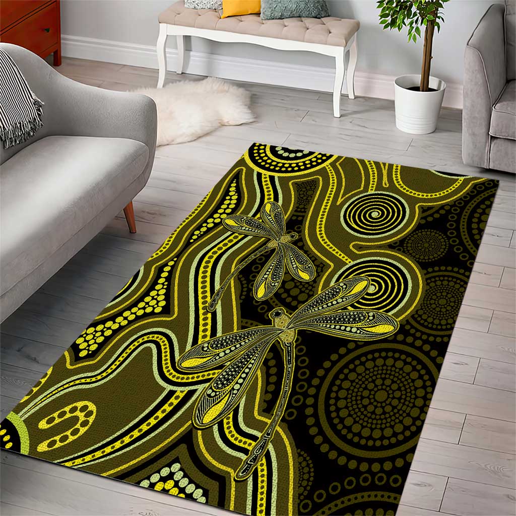 Yellow Indigenous Dragonfly Australia Area Rug Aboriginal Art - Aussie Hoodie