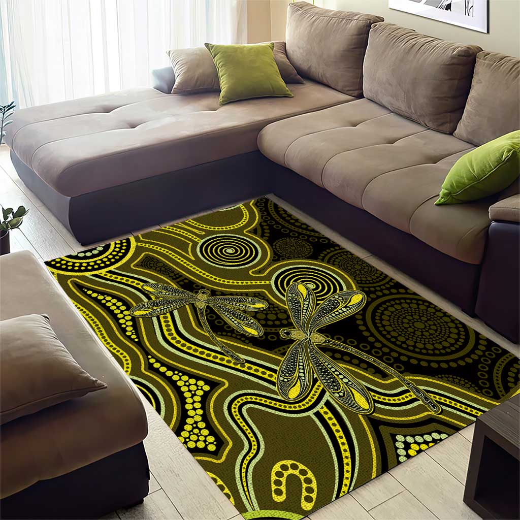 Yellow Indigenous Dragonfly Australia Area Rug Aboriginal Art - Aussie Hoodie