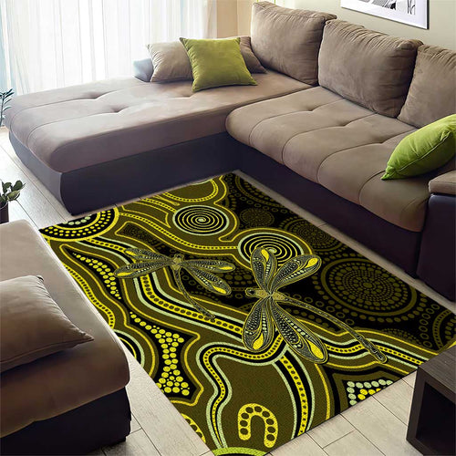 Yellow Indigenous Dragonfly Australia Area Rug Aboriginal Art - Aussie Hoodie
