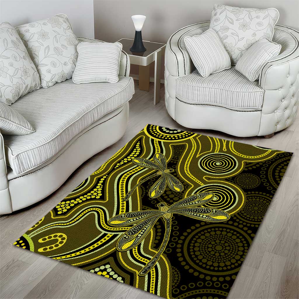 Yellow Indigenous Dragonfly Australia Area Rug Aboriginal Art - Aussie Hoodie