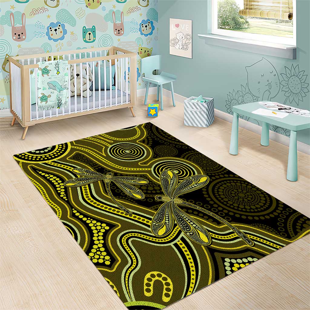 Yellow Indigenous Dragonfly Australia Area Rug Aboriginal Art - Aussie Hoodie