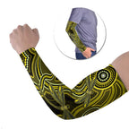 Yellow Indigenous Dragonfly Australia Arm Sleeves Aboriginal Art - Aussie Hoodie