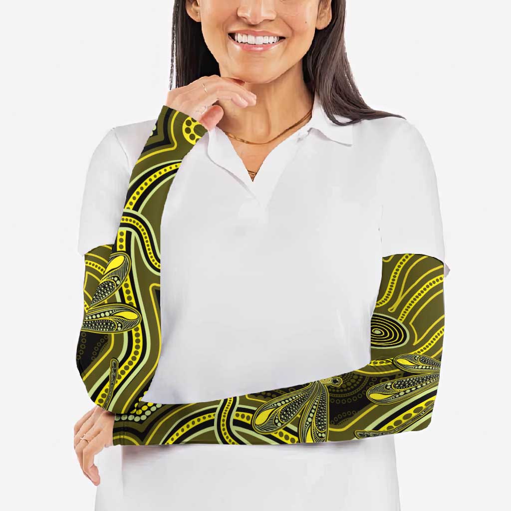 Yellow Indigenous Dragonfly Australia Arm Sleeves Aboriginal Art - Aussie Hoodie