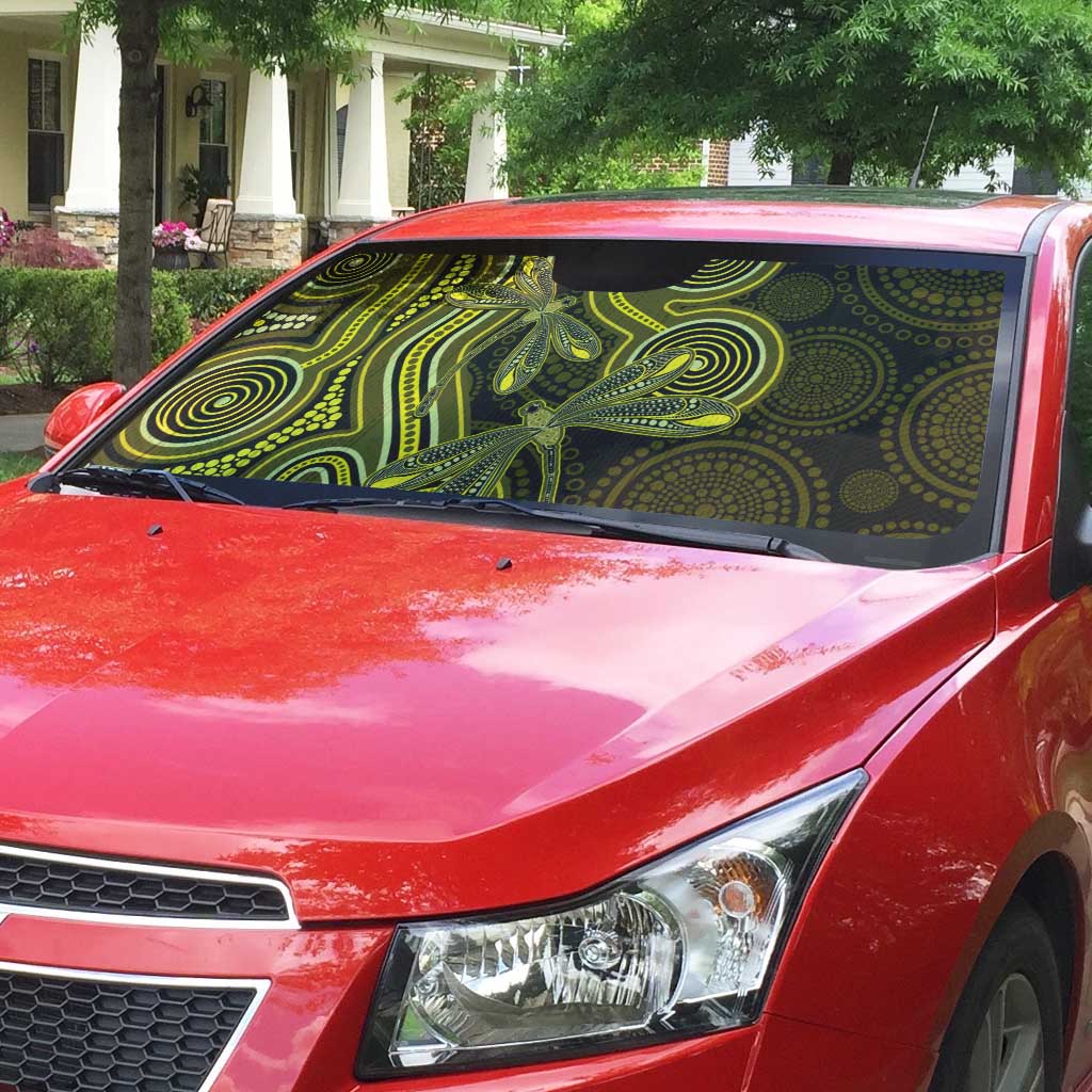 Yellow Indigenous Dragonfly Australia Auto Sun Shade Aboriginal Art - Aussie Hoodie