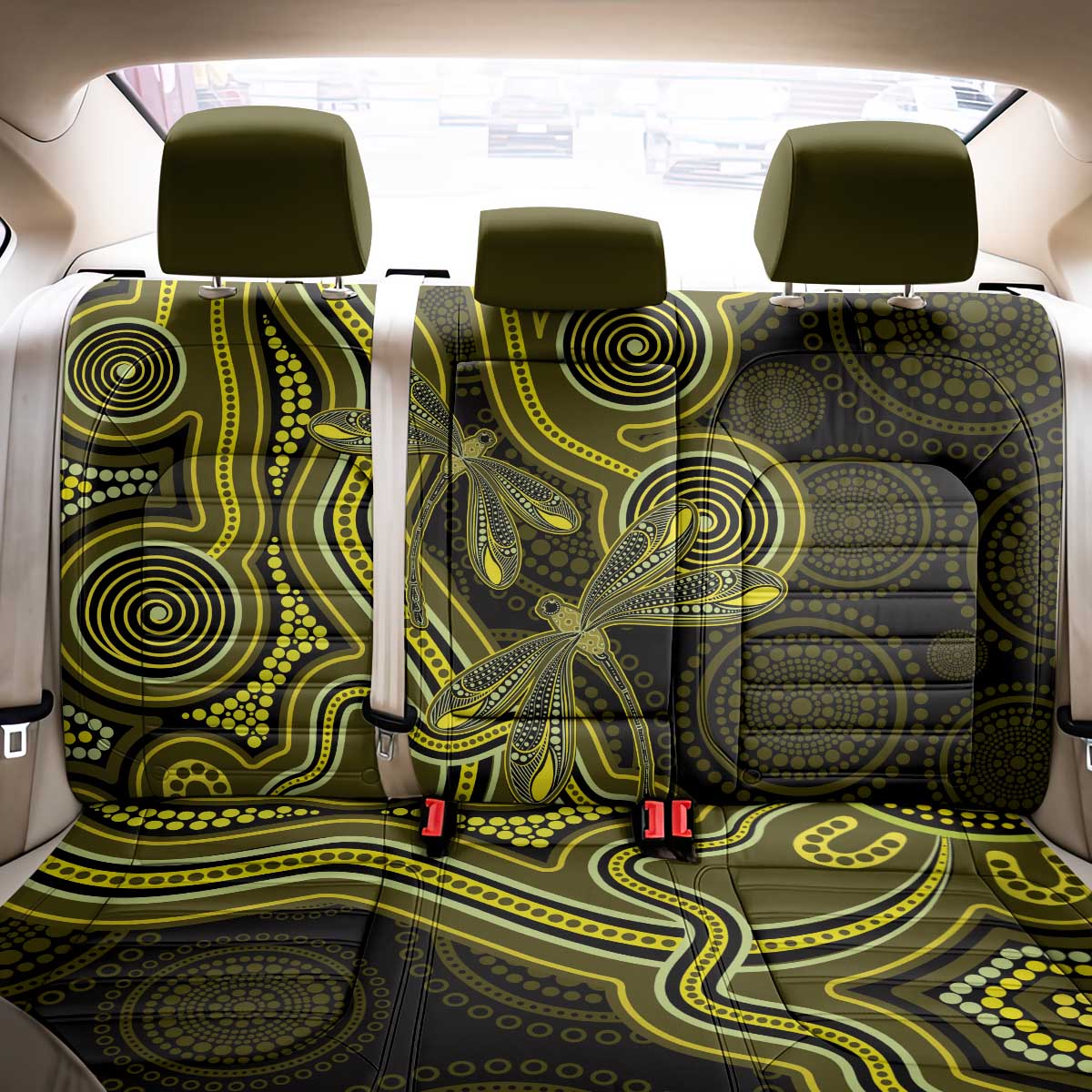 Yellow Indigenous Dragonfly Australia Back Car Seat Cover Aboriginal Art - Aussie Hoodie