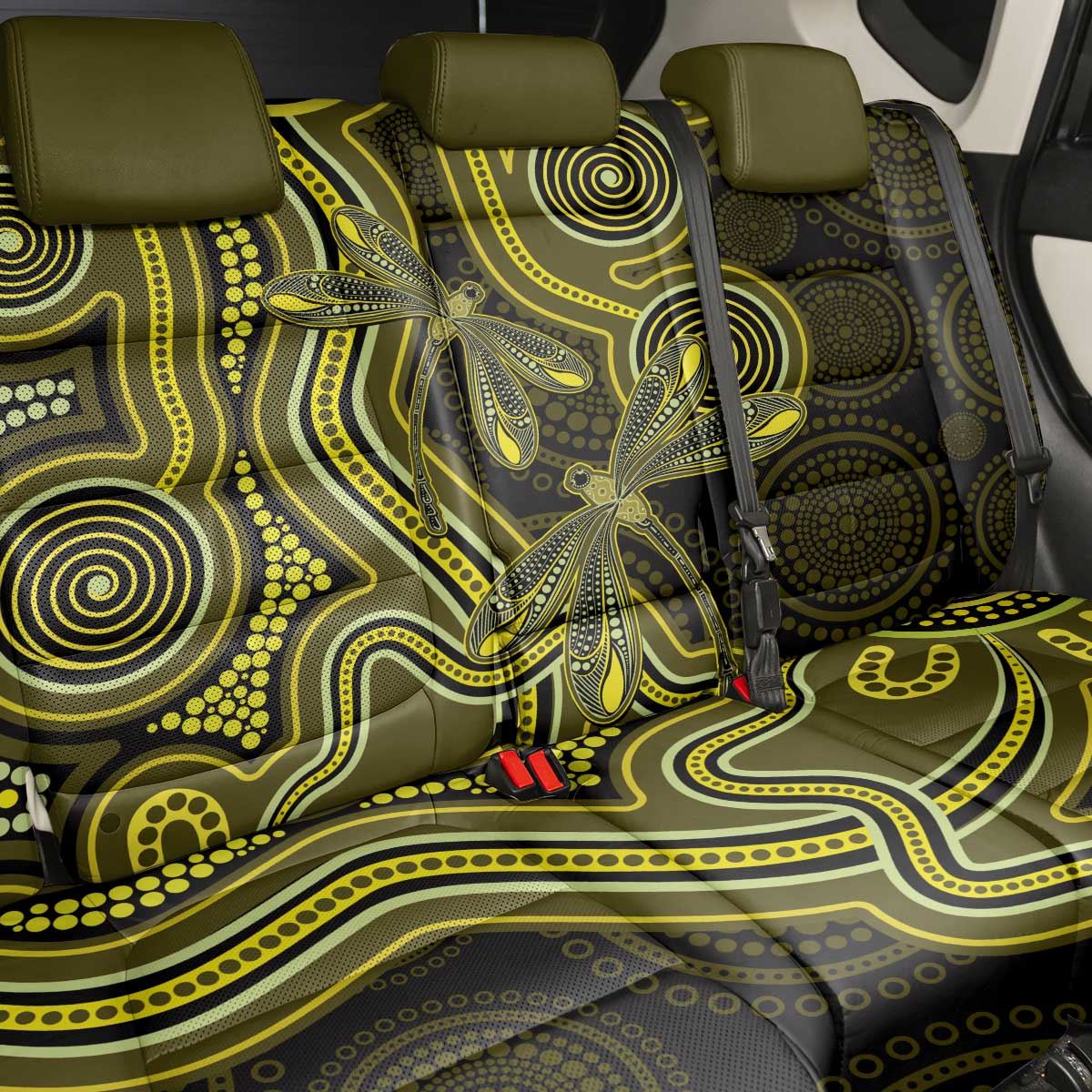 Yellow Indigenous Dragonfly Australia Back Car Seat Cover Aboriginal Art - Aussie Hoodie