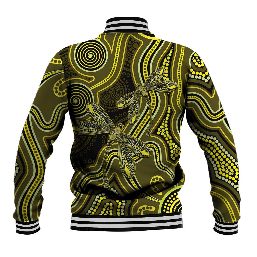 Yellow Indigenous Dragonfly Australia Baseball Jacket Aboriginal Art - Aussie Hoodie
