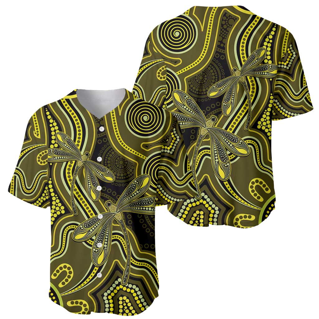 Yellow Indigenous Dragonfly Australia Baseball Jersey Aboriginal Art - Aussie Hoodie