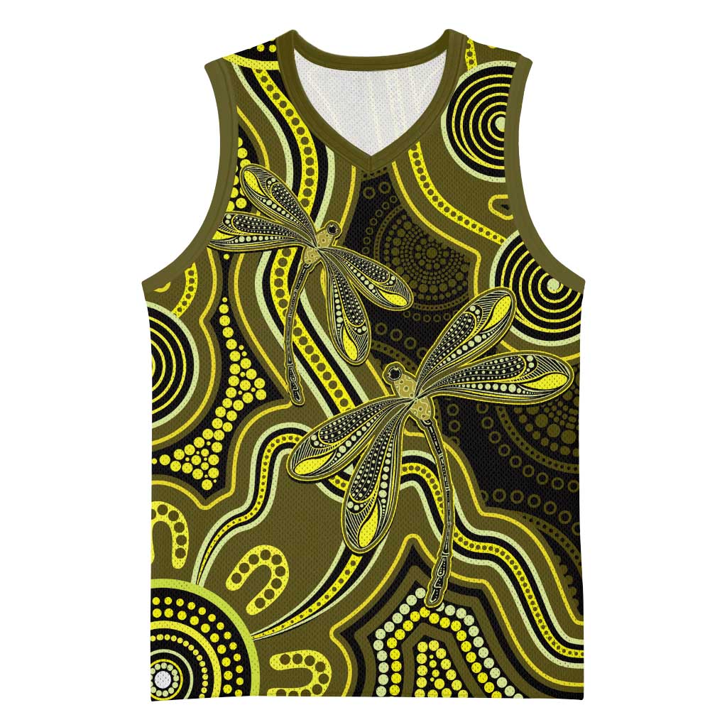 Yellow Indigenous Dragonfly Australia Basketball Jersey Aboriginal Art - Aussie Hoodie