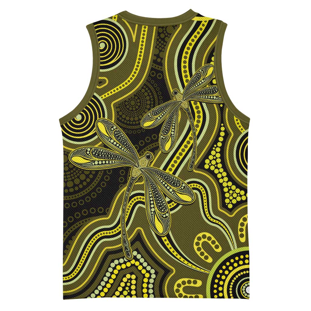 Yellow Indigenous Dragonfly Australia Basketball Jersey Aboriginal Art - Aussie Hoodie