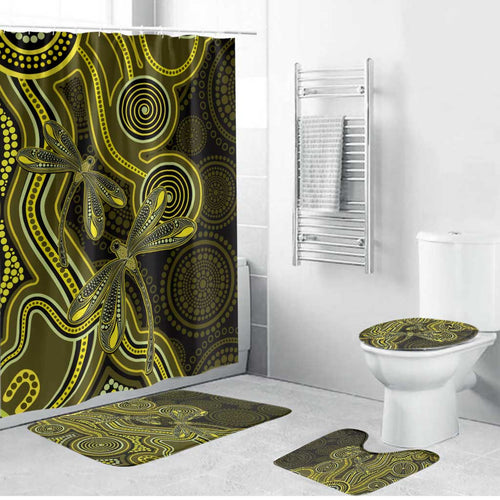 Yellow Indigenous Dragonfly Australia Bathroom Set Aboriginal Art - Aussie Hoodie