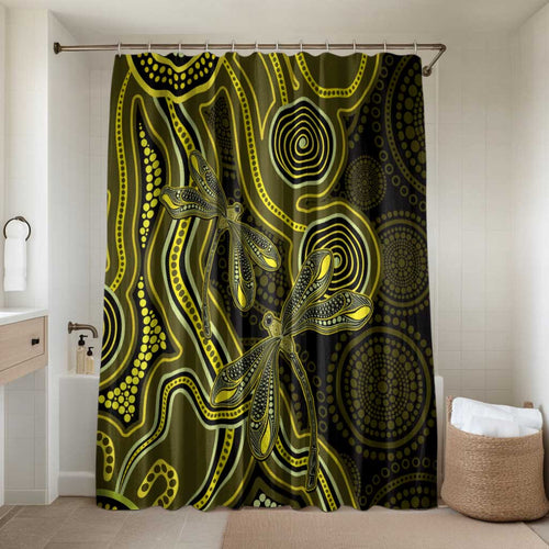 Yellow Indigenous Dragonfly Australia Bathroom Set Aboriginal Art - Aussie Hoodie
